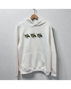 هودي شتوي أبيض مطرز يدويًا – قطن مخلوط، مقاسات S–XXL