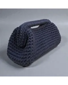 حقيبة كلاتش كروشيه وسط (28×16 سم) – رمادي، خيوط مكرمية فاخرة