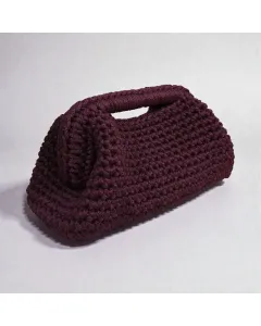 حقيبة كلاتش كروشيه وسط (27×16 سم) – برغندي ملكي، خيوط مكرمية