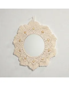 مرآة مكرميه مصنوعة يدويًا من خيوط عالية الجودة – قطر 40–45 سم