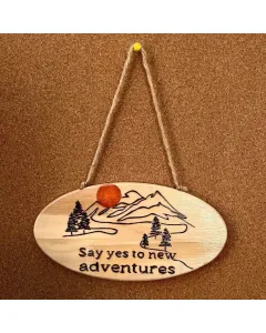 لوحة ديكور خشبية محفورة يدويًا | Say Yes to New Adventures | ٢١ × ١٠.٥ سم