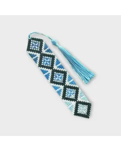 فاصل كتب مطرز كروس ستيتش – أزرق – صناعة يدوية