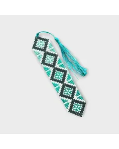 فاصل كتب مطرز كروس ستيتش – أزرق مخضر – صناعة يدوية