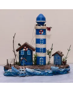 منظر ديكور خشبي يدوي – منارة بحر مضاءة