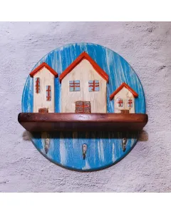 علاقة مفاتيح خشبية يدوية على شكل كوخ