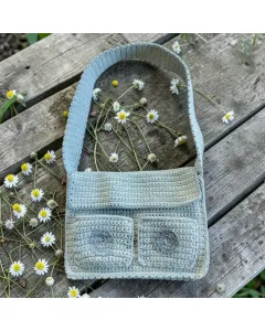 حقيبة كروشيه كتف يدوي – تركواز فاتح قطن (27×20×5 سم، قفلين مغناطيسيين)