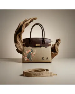 شنطة / حقيبة يد برسومات فنية قابلة للتخصيص – اسم أو أحرف – صنع في الأردن – قماش فاخر مع بطانة جلد – حجم صغير (25×21×10 سم) / كبير (32×27×12 سم) – ألوان متعددة