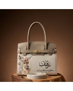 شنطة / حقيبة يد برسومات فنية قابلة للتخصيص – اسم أو أحرف – صنع في الأردن – قماش فاخر مع بطانة جلد – حجم صغير (25×21×10 سم) / كبير (32×27×12 سم) – ألوان متعددة