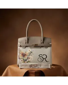 شنطة / حقيبة يد برسومات فنية قابلة للتخصيص – اسم أو أحرف – صنع في الأردن – قماش فاخر مع بطانة جلد – حجم صغير (25×21×10 سم) / كبير (32×27×12 سم) – ألوان متعددة