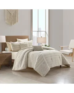 نوفا هوم "Cleluya" طقم لحاف قطن جاكار - قطن 100% - مجوز/مجوز كبير - 8 قطع - بيج متوفر في ذا سكاوت - عمّان، الأردن