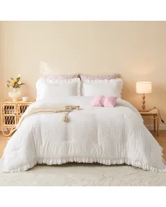 Nova Home Mary Clipped Jacquard Comforter Set - Twin - 5 Pcs - White