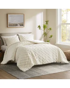 Nova Home Nita 3D Winter Jacquard Sherpa Comforter Set - King/Super King - Ivory