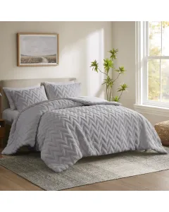 Nova Home Nita 3D Winter Jacquard Sherpa Comforter Set - King/Super King - Grey