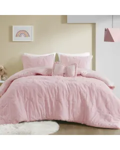 Nova Home Celeste Winter Jacquard Sherpa Comforter Set for Kids - Queen - Pink