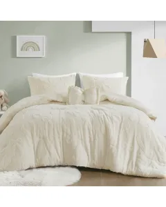 Nova Home Celeste Winter Jacquard Sherpa Comforter Set for Kids - Queen - Ivory