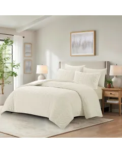 Nova Home Cocora Winter Embroidered UltraSoft CocoFlannel Comforter Set - King/Super King - Ivory