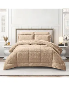 Nova Home Floriva Winter Jacquard Flannel Floral Comforter Set - King/Super King - Beige
