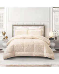 Nova Home Floriva Winter Jacquard Flannel Floral Comforter Set - Single/Twin - Off White