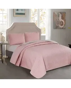 Nova Home "Cross" Bed Spread Set - 3 Pcs - Twin - Light grey & Pink available at The Scout - Amman, Jordan