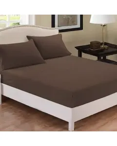 فيلدكريست طقم شرشف مطاط بتصميم سادة - 100% قطن - 220 خيط لكل انش مربع - مجوز\مجوز كبير - 3 قطعة - بني داكن متوفر في ذا سكاوت - عمّان، الأردن